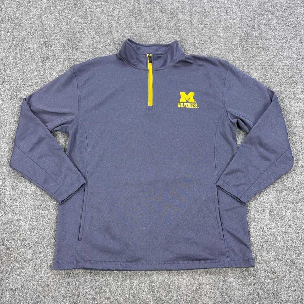 Michigan Wolverines Sweatshirt Mens Large Gray NCAA Rivalry Threads‎ 1/4 Zip